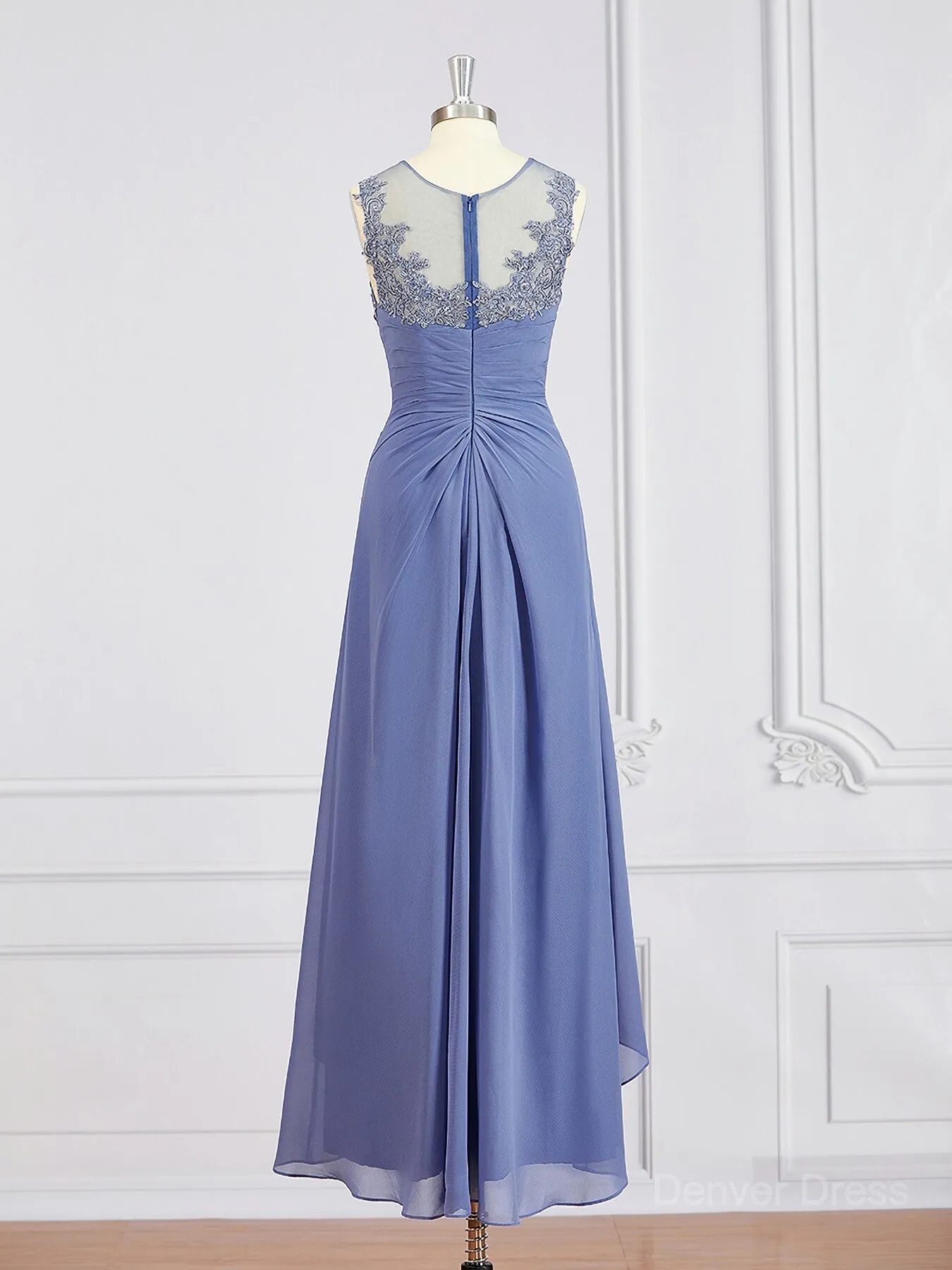 A-Line Scoop Asymmetrical Chiffon Mother of the Bride Dresses With Appliques Lace