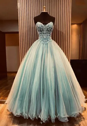 A-Line Strapless Long Prom Dresses Lace Evening Dresses