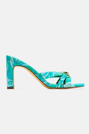 Alaina Printed Heeled Mules - Green/combo