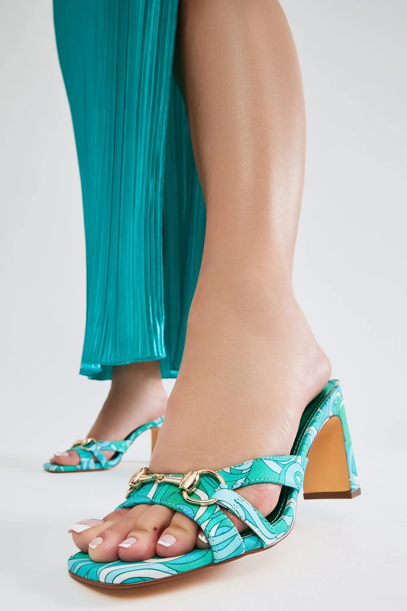 Alaina Printed Heeled Mules - Green/combo