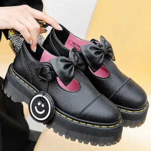 Amozae-  Women Genuine Leather Platform Shoes Thick Bottom Mary Jane Footwear College Style Lolita Ladies Sports Shoes Female Sneakers 43