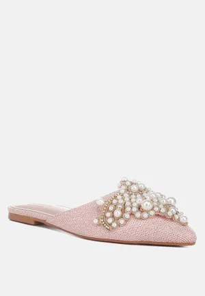 ASTRE Pearl Embellished Shimmer Mules In Blush