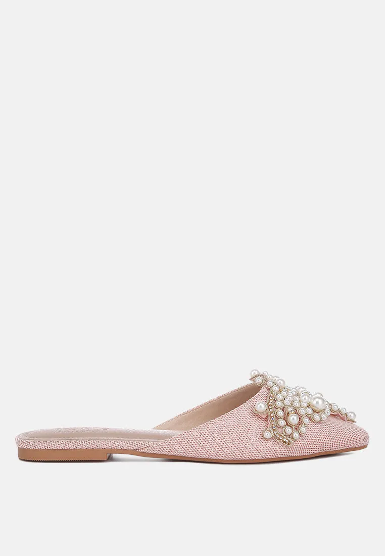 ASTRE Pearl Embellished Shimmer Mules In Blush