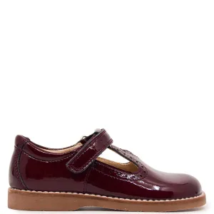 Beberlis Maroon Patent Velcro School Mary Jane