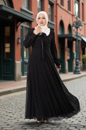 Hajar Polka Dot Flared Sleeve Chiffon Modesty Maxi Dress