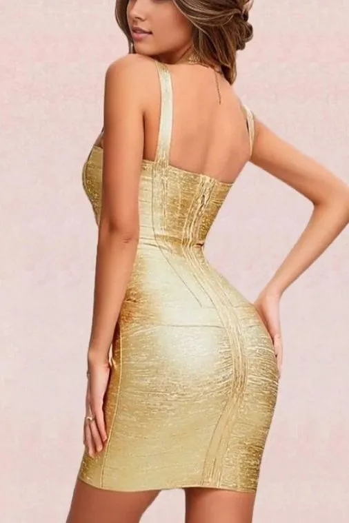 Heidi Bandage Mini Dress - Gold