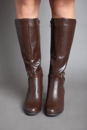 Leather Strap With Chains - Knee Boot - Brown