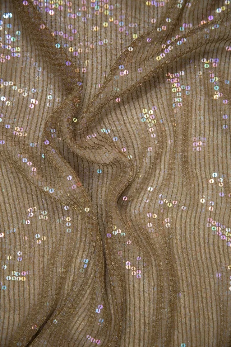 Light Brown Sequins & Beads on Silk Chiffon JEC-132-42 Fabric