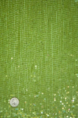 Lime Green Sequins & Beads on Silk Chiffon JEC-132-22 Fabric