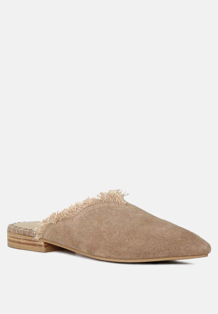 MOLLY Taupe Frayed Leather Mules