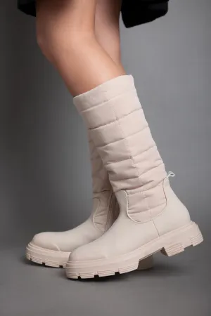 Puffy Long Boots - Beige