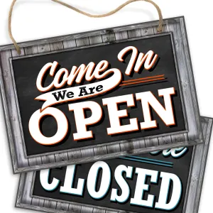 Signs Open Closed Sign For Business Door - Reversible Double Sided With Rope For Hanging