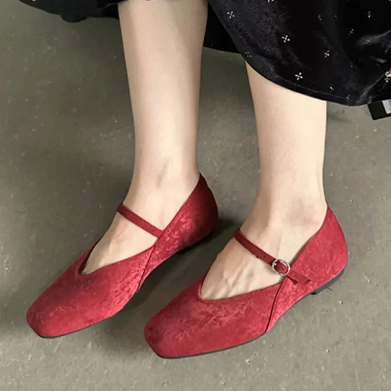 TAVIMART  -  Autumn New Brand Women Flats Shoes Fashion Square Toe Shallow Mary Jane Shoes Soft Casual Ballet Shoes Slingback Shoe Mujer