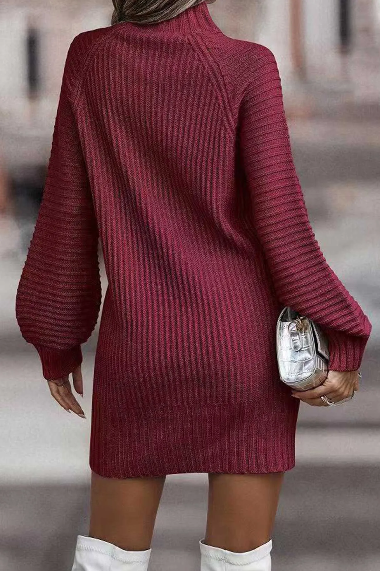 Turtleneck Solid Sweater Dress