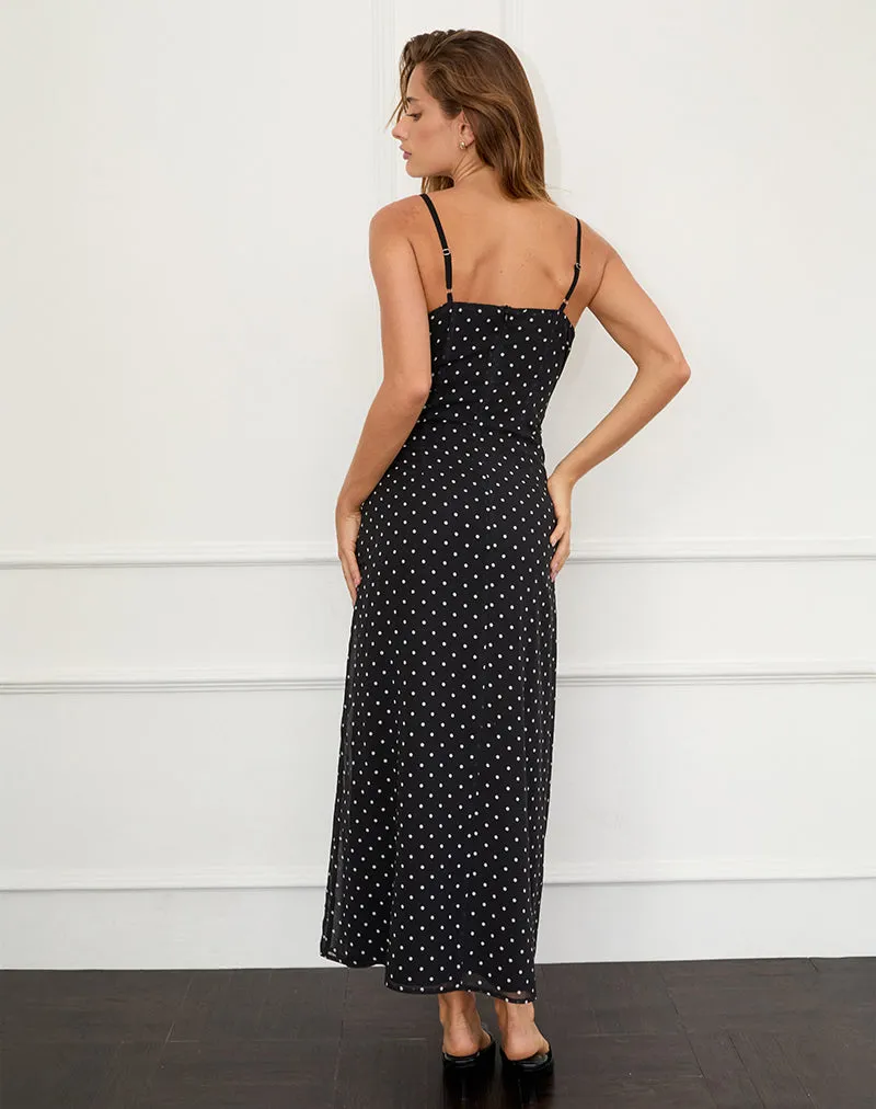 Wilonna Maxi Dress in Basic Polka Black Chiffon