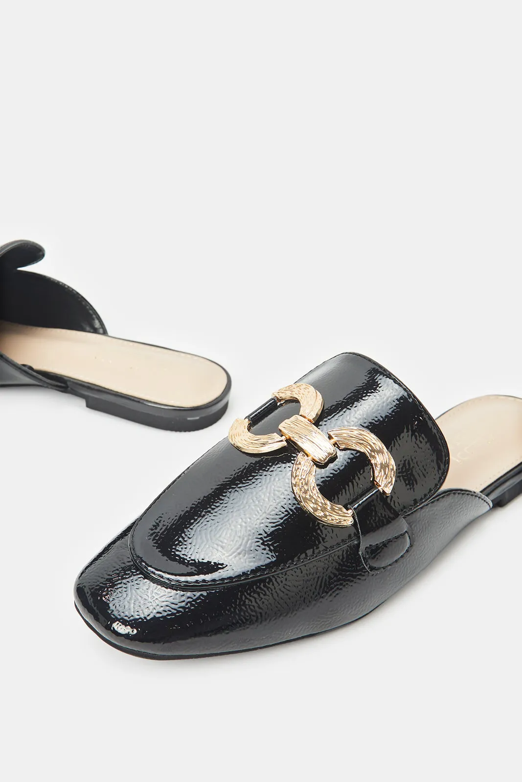 Women Black Patent Embellished Mule